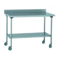 Table inox TS 15N démontable sur roues à dosseret + étagère pieds ronds largeur 800 mm