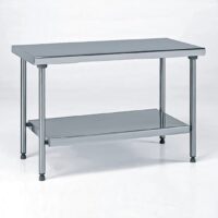 Table inox TS 15N démontable sur mesure centrale + étagère pieds ronds largeur 700 mm