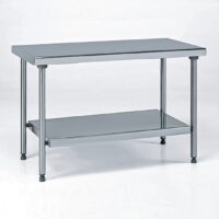 Table inox TS 15N démontable sur mesure centrale + étagère pieds ronds largeur 800 mm