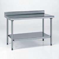 Table inox TS 15N démontable sur mesure à dosseret + étagère pieds ronds largeur 700 mm