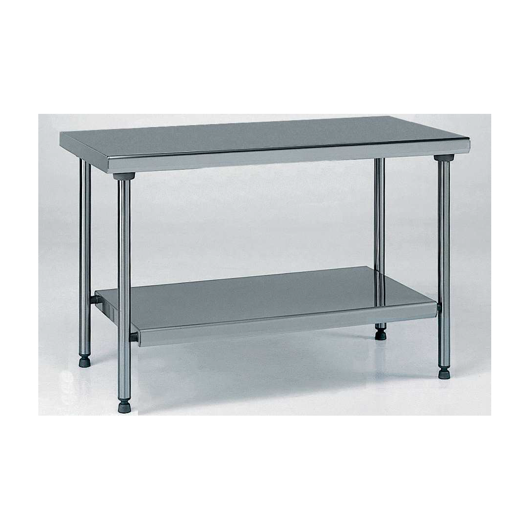 Table inox TS 15N démontable sur piétement centrale + étagère pieds ronds largeur 700 mm