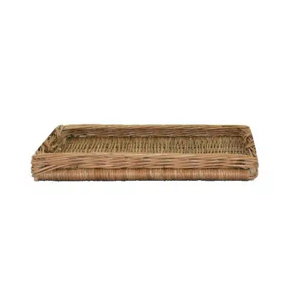 Plateau Rectangulaire En Osier Festonné Avec Poignées - 37.5x28x5 Cm, Marron Foncé, Décoration Et Rangement