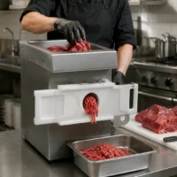 Hachoir a viande professionnel monophase double coupe avec portionneur