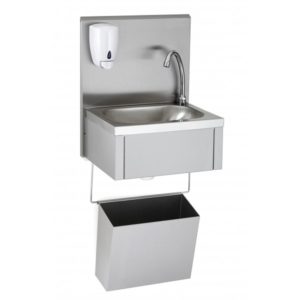 Lave-mains GC avec dosseret + distributeur de savon + corbeille inox, L 440 x l 335 x H 985 mm
