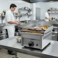 Plaque à hamburger à gaz rainurée en acier 1 brûleur