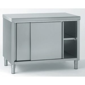 Meuble inox central avec porte coulissante, largeur 600 mm avec caisse profondeur 560 mm