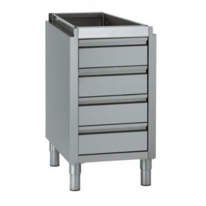 Meuble à 4 tiroirs avec bac GN 1/1 100 mm, sans dessus, longueur hors-tout 492 mm