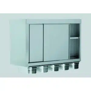 Armoire suspendue portes coulissantes, 5 bacs GN 1/3, acier inoxydable, largeur 400 mm