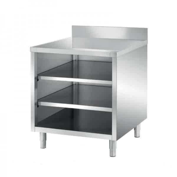 Meuble ouvert, avec dosseret, dessus lisse 2 étagères pleines, profondeur 700 mm