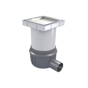 Siphon showerdrain easyflow plastique, couverture Tile 150x150 inox AISI 304 brillant, sortie horizontale DN50