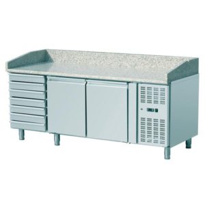 Table à pizza, -2 + 8 °C, 580 L, 400 W, surface en granit, L 2025 mm