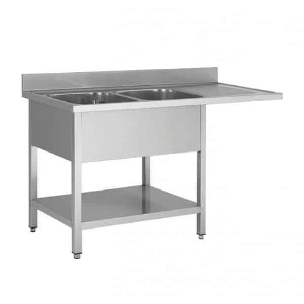 Plonge démontable, adossée, avec étagère, 2 bacs, acier inoxydable, L 1600 x P 600 x H 950 mm