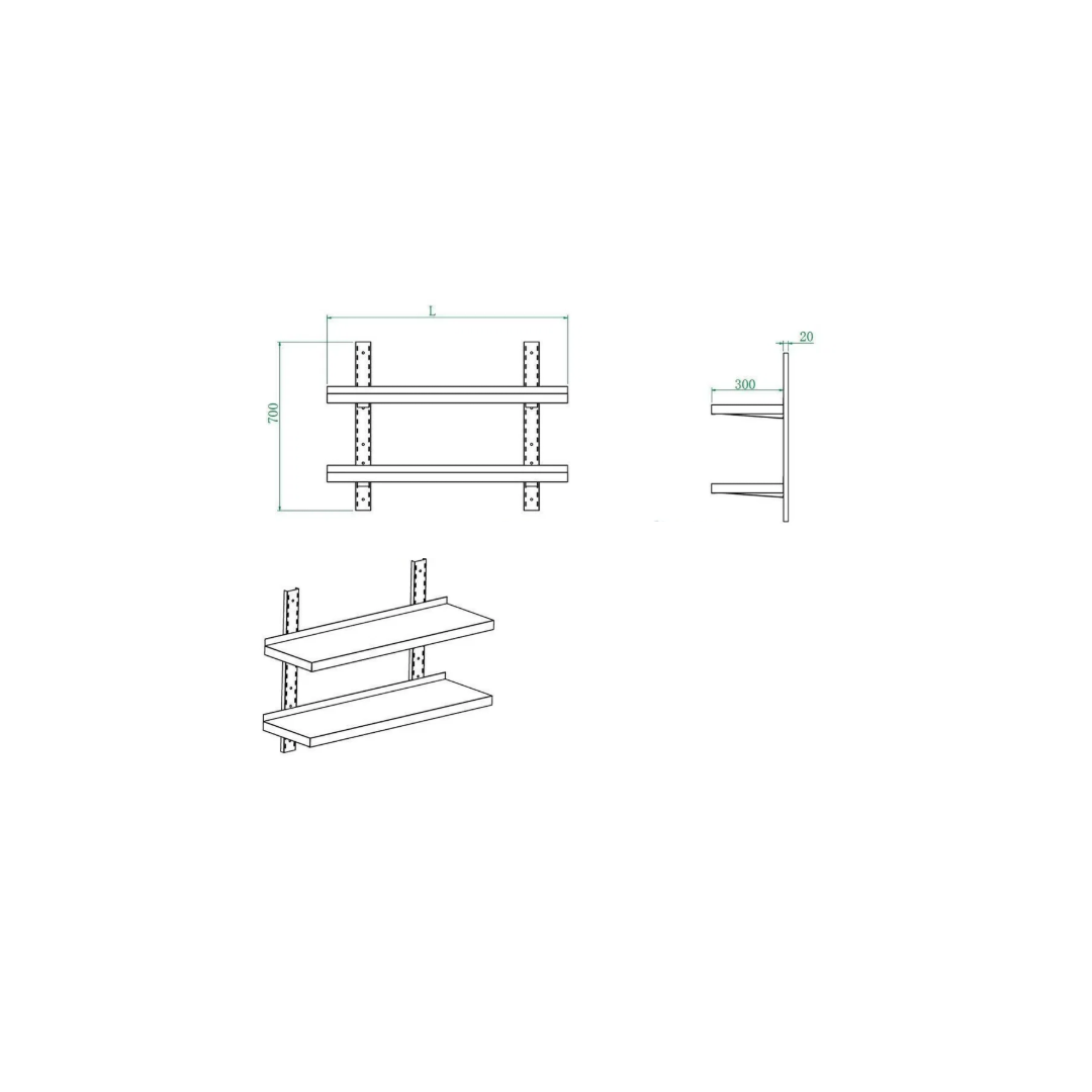 Etagère murale en acier inoxydable 2 niveaux profondeur 300 mm – Image 2
