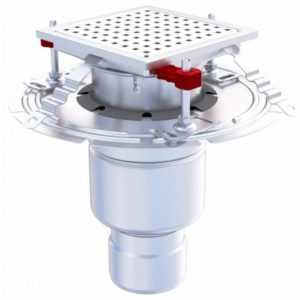 Siphon téléscopique, Epur HygieneFirst avec grilles inox, perforée 200 x 200 mm, sortie verticale, Ø 157 mm, 4 L/s
