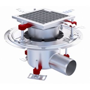 Siphon téléscopique Epur HygieneFirst avec grilles inox, caillebotis 200 x 200 mm, sortie horizontale, Ø 157 mm, 2,9 L/s
