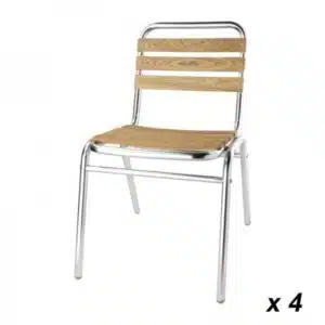 Chaises bistro frêne et aluminium Bolero, empilables, hauteur d'assise 435 mm, lot de 4