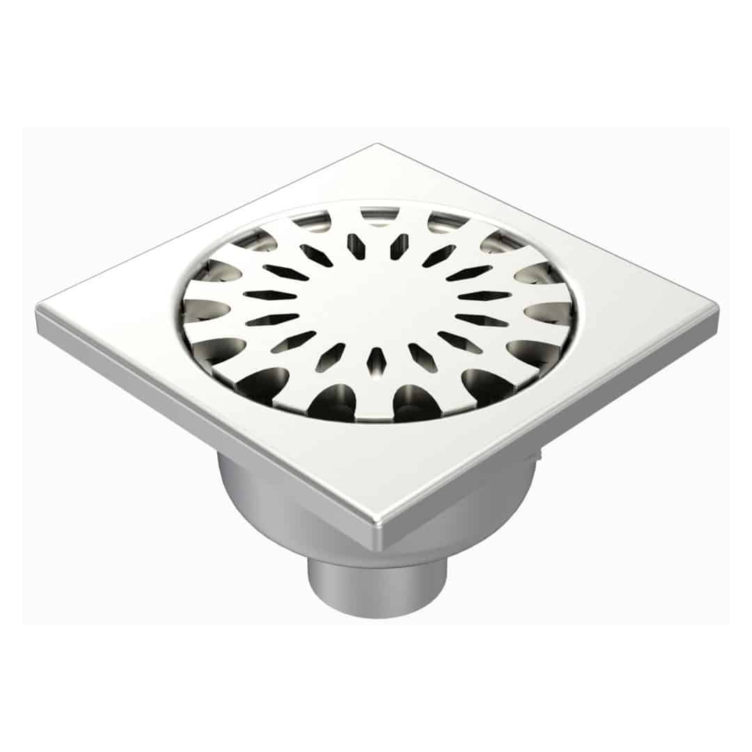 Siphon en acier inox EN 1.4301 sortie verticale Ø 63 mm 200 x 200 mm