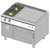 Cuisinière à gaz plaque coup-de-feu , + 2 feux vifs sur four à gaz et armoire neutre-allumage piezo