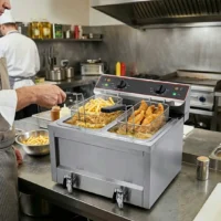 Friteuse gros volume électrique avec vidange 2 cuves 2 x 8 L