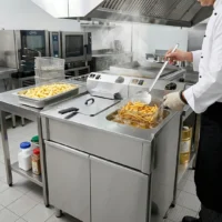 Friteuse gros volume électrique avec vidange tri 400 V double 2 x 12 L