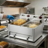 Friteuse de table électrique tri 400 V avec vidange double 2 x 8 L