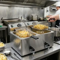 Friteuse de table électrique avec vidange double inox 2 x 10 L