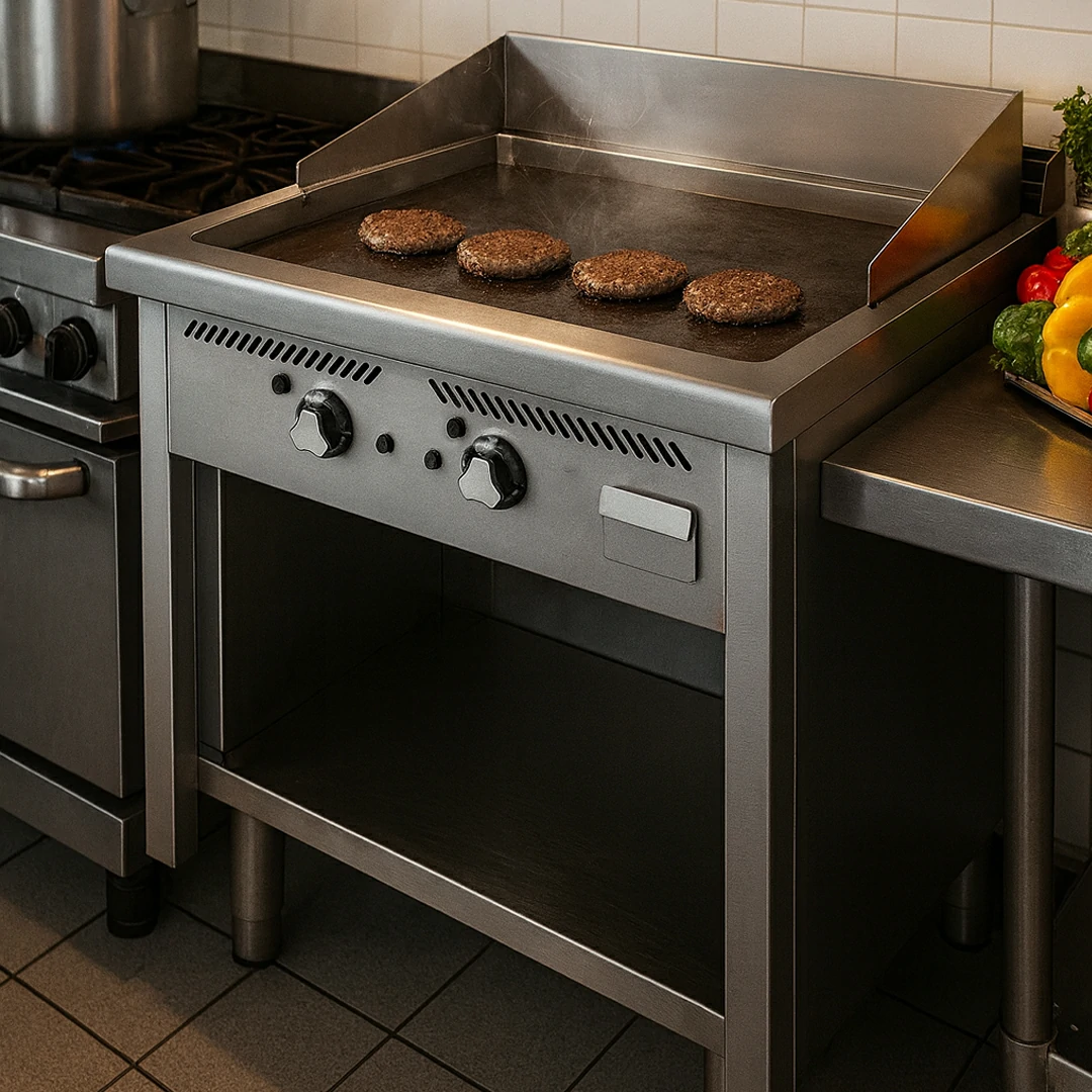 Fry-top à gaz série 600 acier rectifié L 800 mm, sur placard