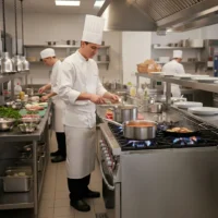 Plaque de cuisson professionnelle 4 feux gaz sur meuble ouvert