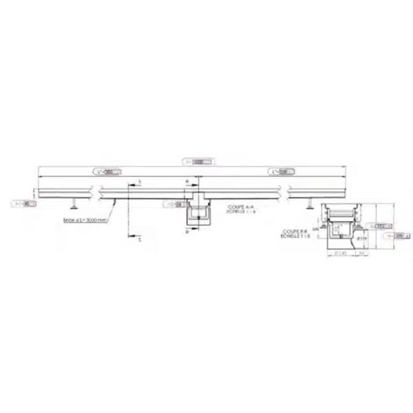 Caniveau en inox 1000 x 200 mm