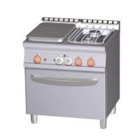Fourneaux 2 feux gaz avec 1/2 plaque coup de feu sur four électrique ventilé GN1/1, gamme 700