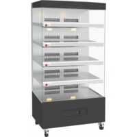 Vitrine chaude, libre service, 5 étagères inclinées, capacité 50/100 volailles en coques