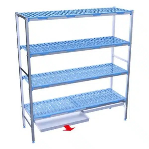 Bac de rétention pour rayonnage à clayettes, H 40 mm, le mètre linéaire