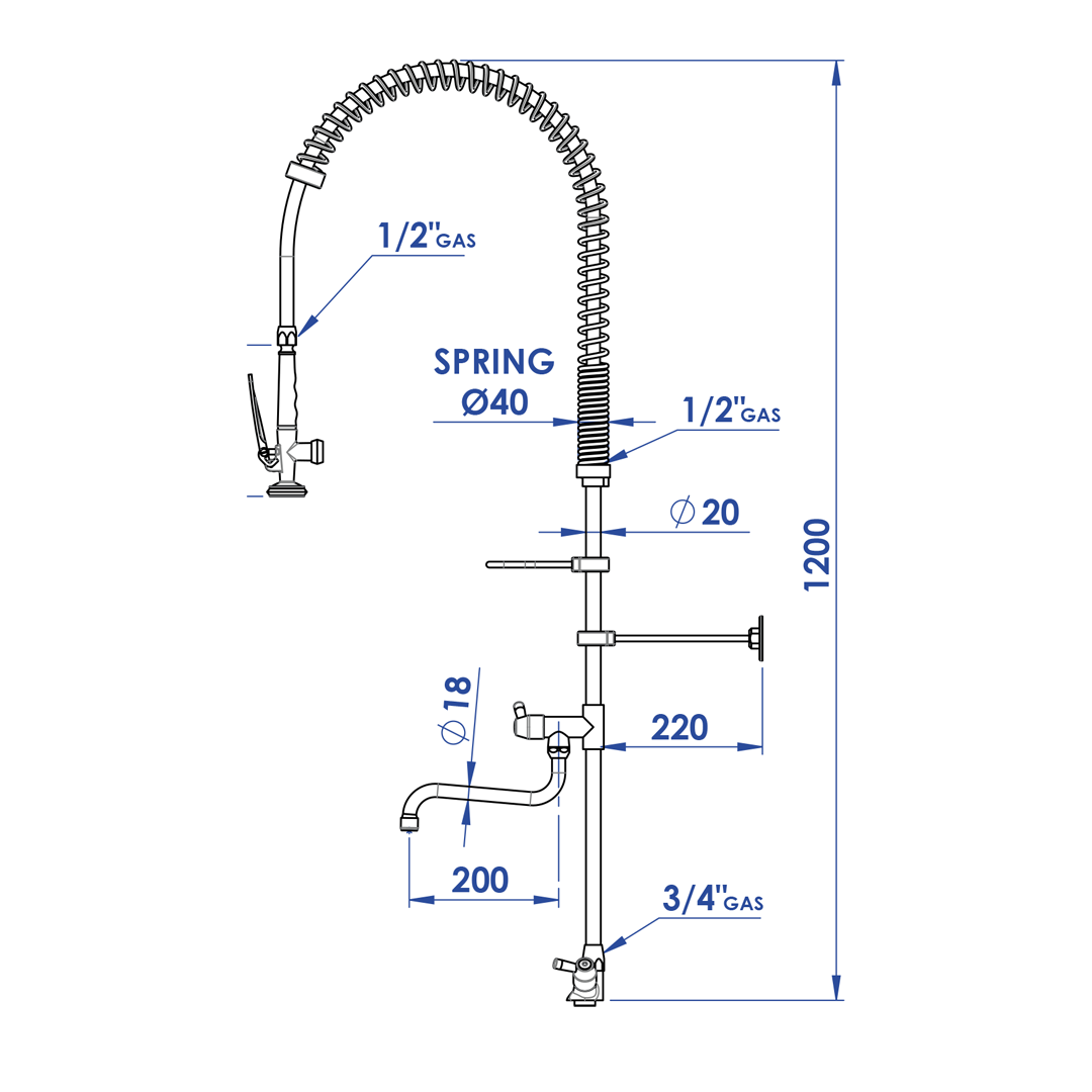 Robinetterie douchette monotrou avec robinet intermediaire - H 1200 mm - Image 2