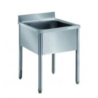 Plonge démontable sur pieds ronds sans étagère inox AISI 304 1 bac au centre L 800 mm