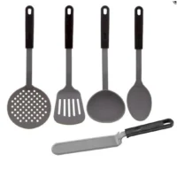 Set de 5 ustensiles: spatule, écumoire, louche, pelle et cuillère à sauce