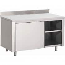 Table-armoire adossée, portes coulissantes, inox 304, L 1000 x P 600 x H 700 mm, sur mesure