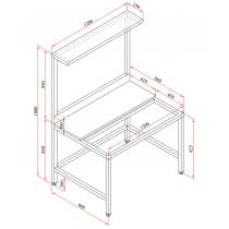 Table de découpe, adossée, mixte avant-arrière, poly blanc, L 1200 x P 900 x H 850/1800 mm, avec étagère haute, sur mesure
