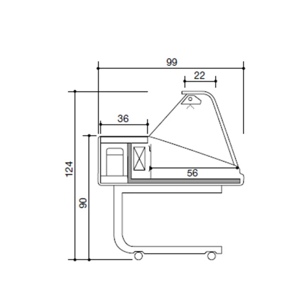 Vitrine réfrigérée VR Y-7 FISH L 1000 mm vitre bombée avec support et roulettes groupe logé R290 + 0° +6° C – Image 2