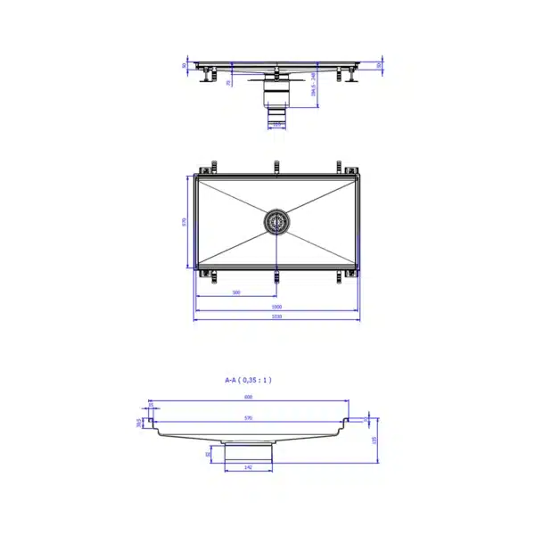 Caniveau inox 1000 x 570 mm