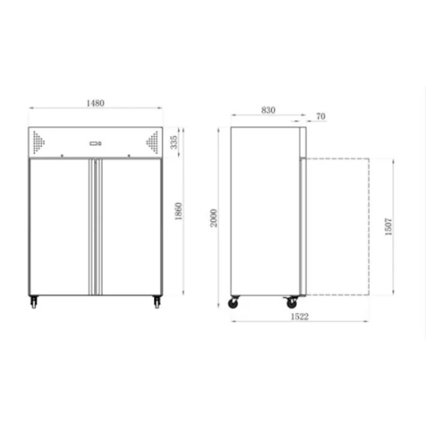 Armoire réfrigérée positive GN 2/1 tropicalisé inox 2 portes pleines 1400 L – Image 2