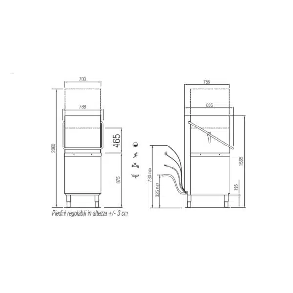 Lave-vaisselle à capot Tri 400 V+N+T Panier 500 x 600 mm – Image 2