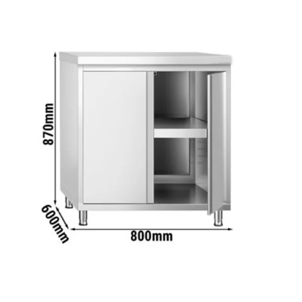 Table armoire avec porte battante sans rebord L 800 x P 600 x 870 mm acier inoxydable AISI 304 – Image 2