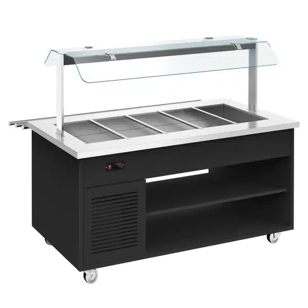 Chariot de buffet froid noir 5 x GN1/1 L 1900 x P 1100 x H 1485 mm avec trémie pour plateaux – Image 4