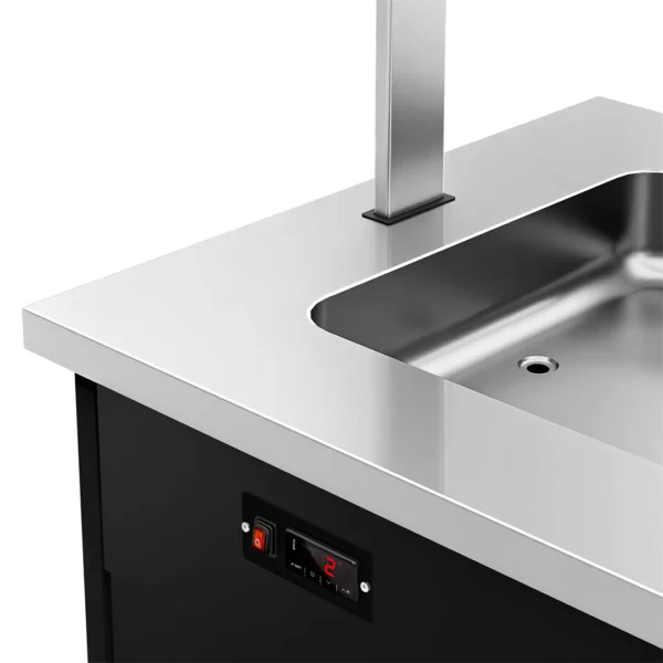 Chariot de buffet froid noir 5 x GN1/1 L 1900 x P 1100 x H 1485 mm avec trémie pour plateaux – Image 5