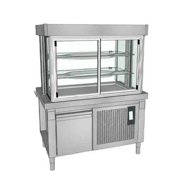 Meuble HOD avec vitrines 2 niveaux - avec réserve 2 portes GN1/1