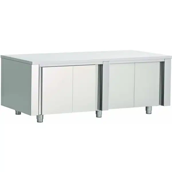 Table armoire centrale portes coulissantes inox AISI 430 L 2400 x P 700 x H 900 mm