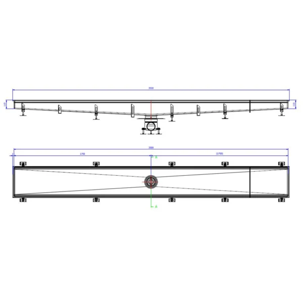 Caniveau H-FIRST avec grille caillebotis inox 304 3500 x 400 mm sortie horizontale centrée DN110 sur mesure – Image 2