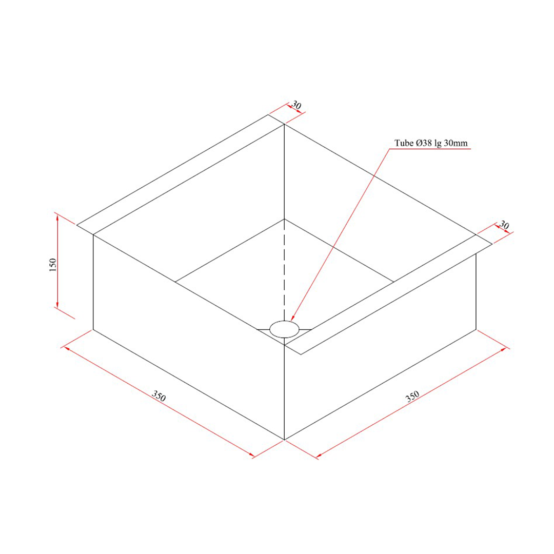 Bac inox 304 350x350x150 mm fabrication sur mesure