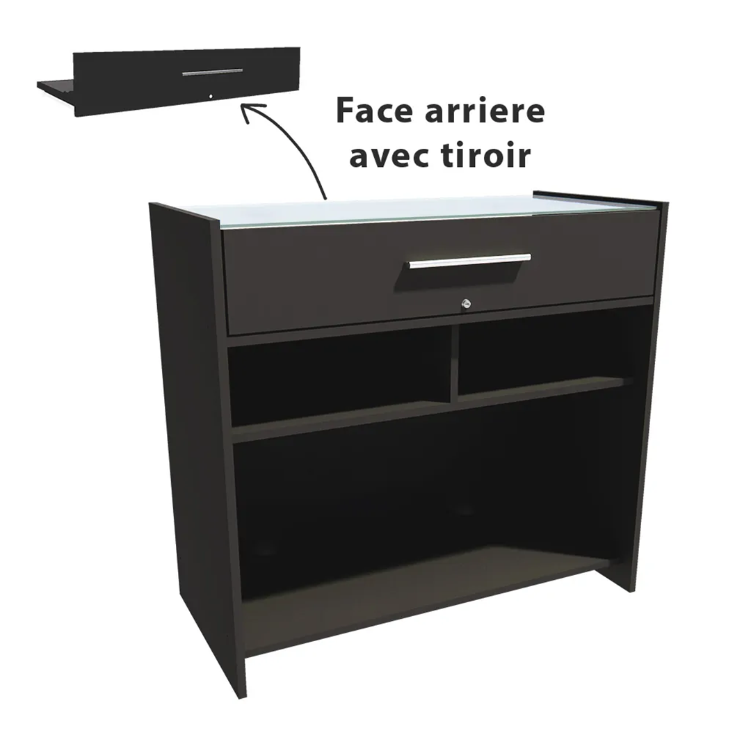 Comptoir vitrine noir 3 tablettes + 1 séparation + 1 tiroir avec serrure - L 1095 x P 530 x H 1025 mm – Image 2