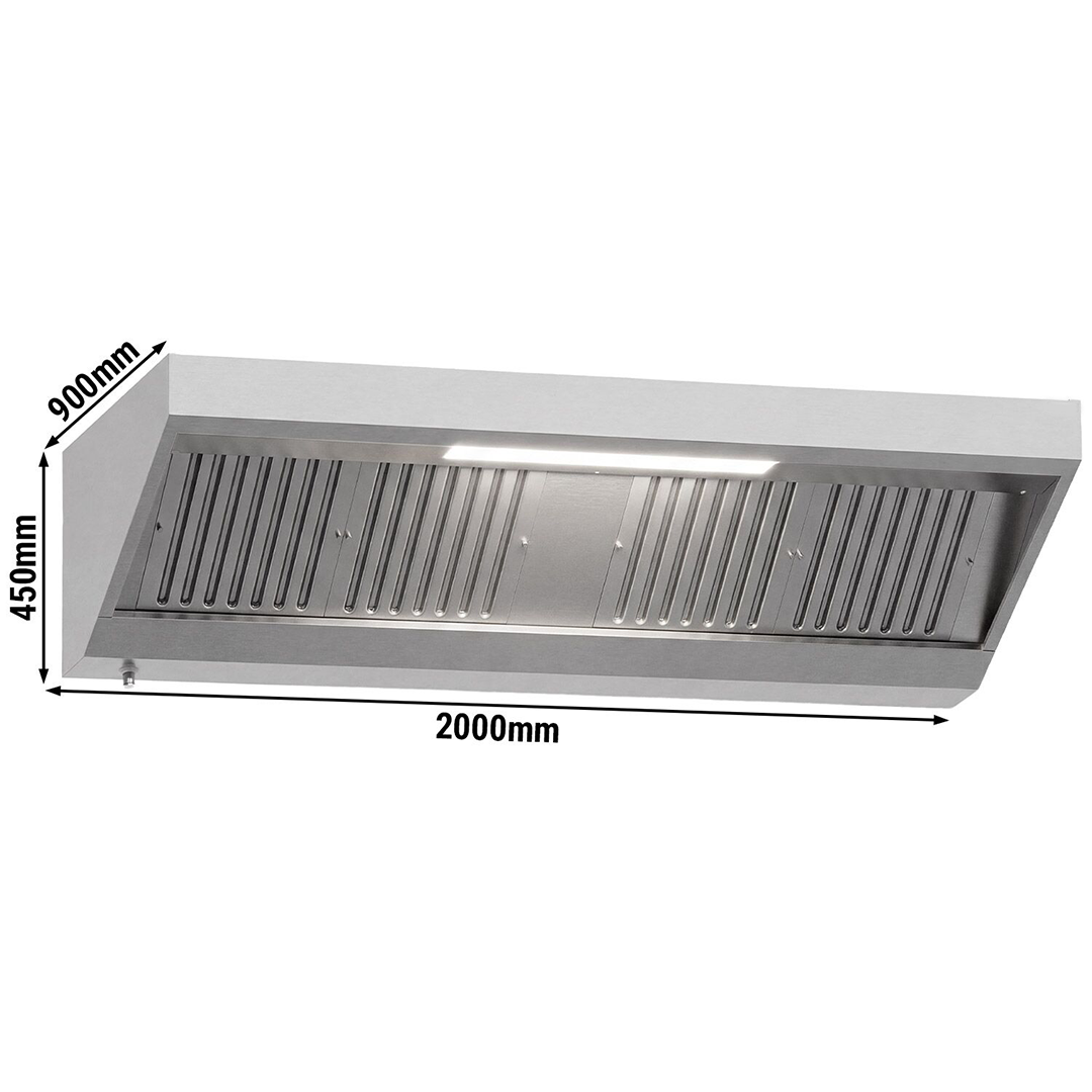 Hotte professionnelle murale avec filtre et éclairage - L 2000 x P 900 x H 450 mm – Image 7